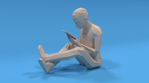 Low Poly Kid Using a Tablet