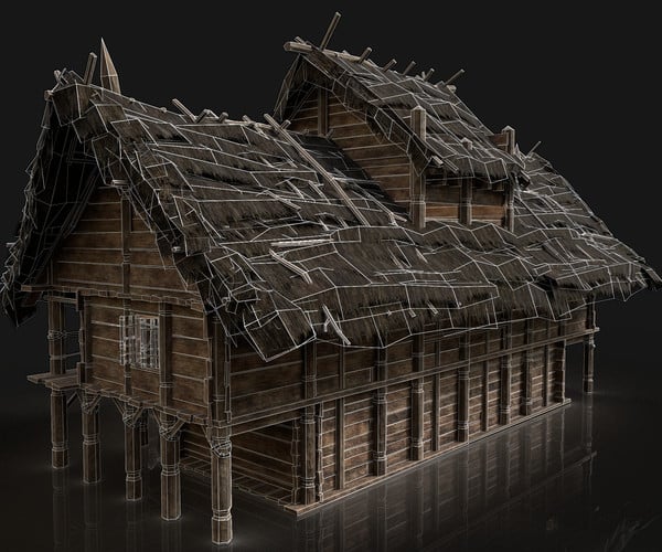 ArtStation - FANTASY MEDIEVAL WOODEN THATCHED SWAMP HOUSE | Game Assets