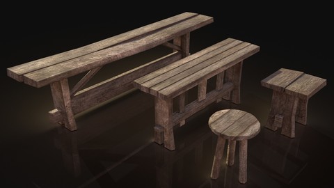 Village Benches and Stools Pack Lowpoly
