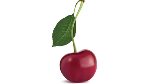 Cherry with green leaf
