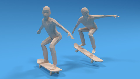 Low Poly Kids Skateboarding