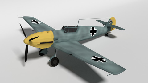 Low Poly Cartoon Messerschmitt Bf 109E-3 Emil WW2 Airplane