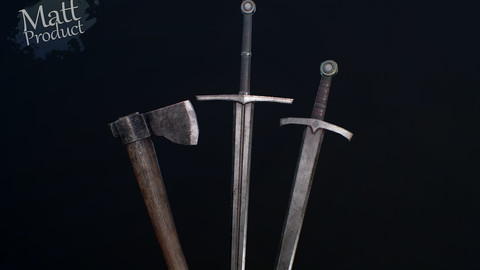 Medieval Simple Weapons - One hand sword, Two hand sword, Axe