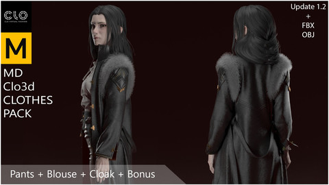 Marvelous Designer, Clo3d clothes pack. Pants + Blouse + Cloak + Bonus boot