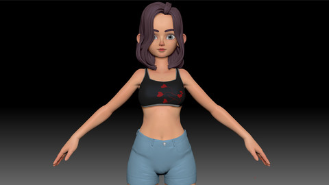 ZBrush Stylized Character Girl Base Mesh with 2 Hair Styles - Amy Girl Style 3