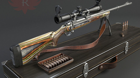 RIFLE GUN HIGH DETAILED WITH BULLETS