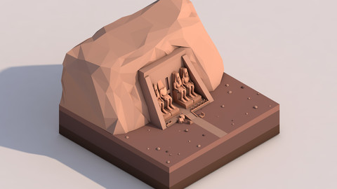 Cartoon Low Poly Abu Simbel Landmark