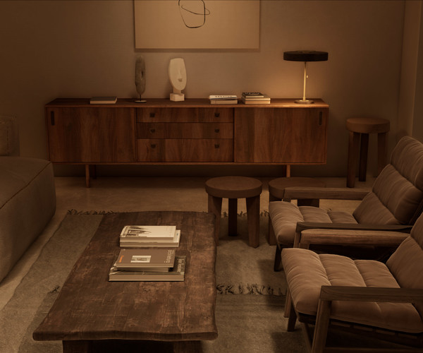 ArtStation - | UE4| NIGHT | Realism Vintage Style Living Room NIGHT ...