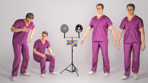 Animated surgeon in violet uniform: walking, working, sitting 83