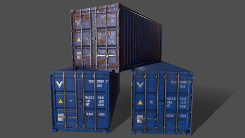 PBR 20 ft Shipping Cargo Container Version 1 - Blue