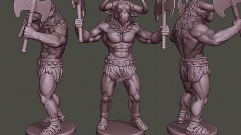 Minotaur Warrior Stand4 two Axes