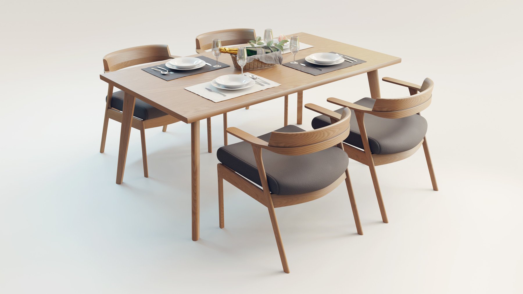 ArtStation - Wooden Dining Table and Chairs Set 3D model | Game Assets