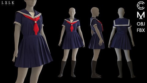 Sailor Collar Uniform- Marvelous Designer, CLO3D