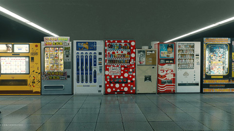 Funky Japanese vending machine assets for Blender