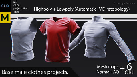 Base male clothes. Clo3d, MD projects + Highpoly and Lowpoly OBJ + Mesh maps