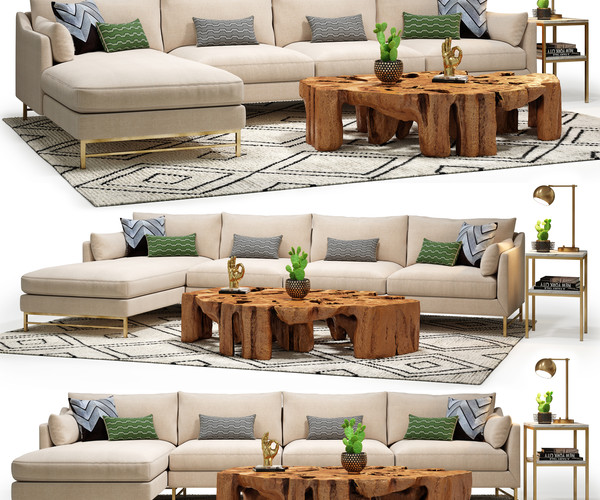 ArtStation Benson Sectional & Meteor Coffee Table Set Resources