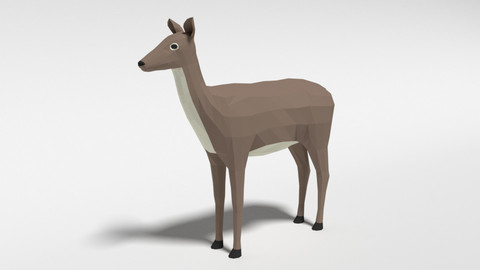 Low Poly Cartoon White-tailed Female Deer