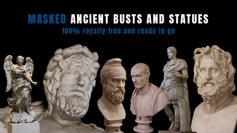 Masked ancient busts and statues