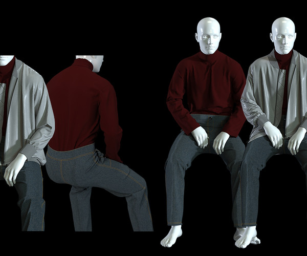 ArtStation - Men's Burgundy Turtle Neck w Blouson | Game Assets