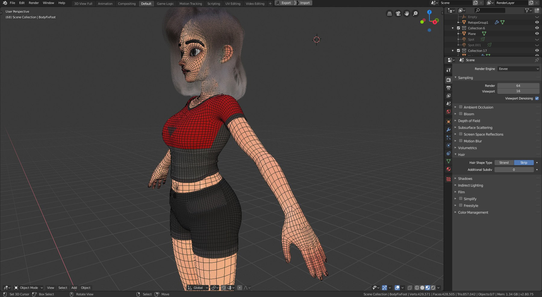 Stylized 3d Asset Pack for Blender Eevee. Jill Valentine for Blender 2.79 and 2.8. Stylised girl in process.