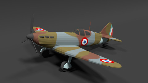 Low Poly Cartoon Dewoitine D520 WWII Airplane