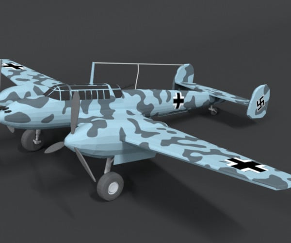 Artstation - Low Poly Cartoon Messerschmitt Bf110 Wwii Airplane 