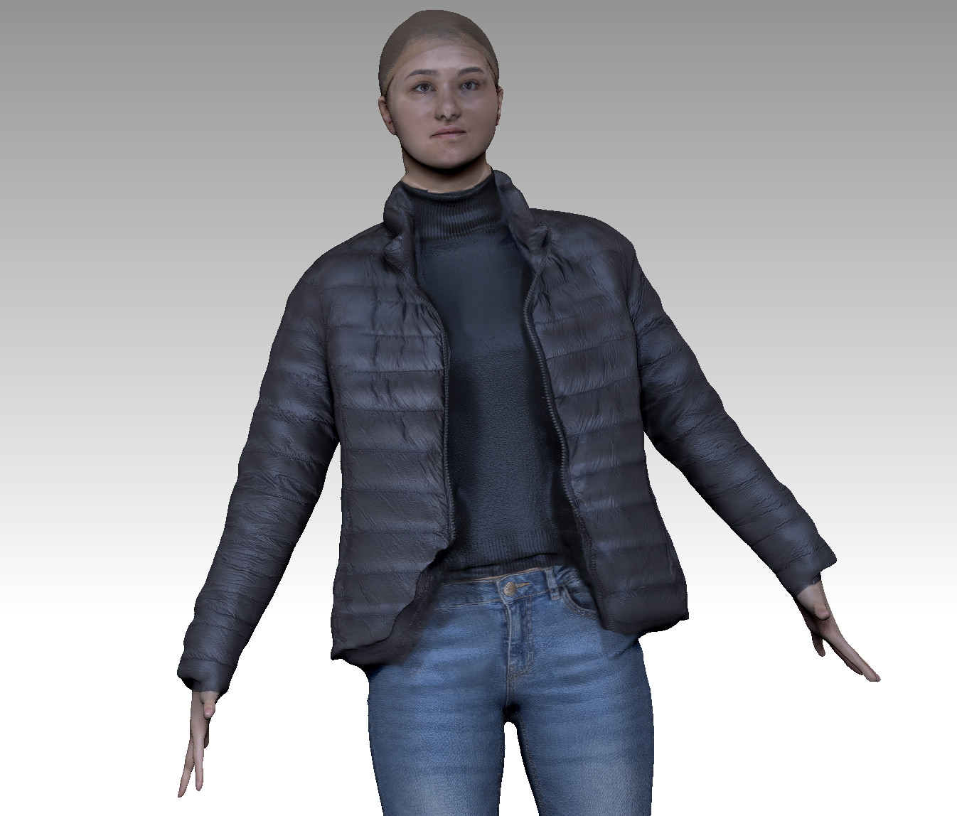 ArtStation - Young woman in a black jacket in A-pose 156 | Resources