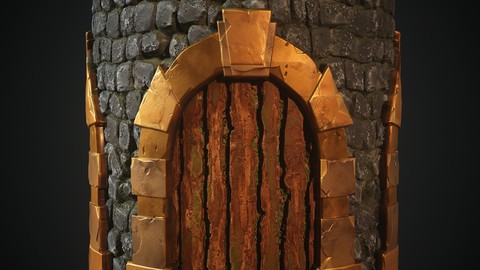 4k PBR Texture Of Stylized Stone wall Door