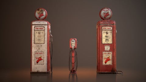 Old Gas And Air Pumps - Low Poly