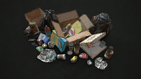 Urban Trash with Garbage Bags - Low Poly