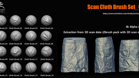Scan Cloth Brush Set_01 (Zbrush pack with 3D scan data)