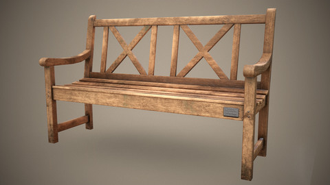 Wooden Bench - Low Poly