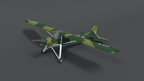 Low Poly Cartoon Fieseler Fi 156 Storch WWII Airplane