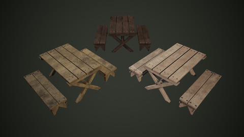 3 Color Benches Lowpoly PBR