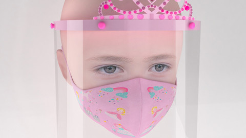 Medical face shield with crown and mask for kids 3D model
