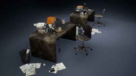 Dirty office accessories Low-poly 3D model