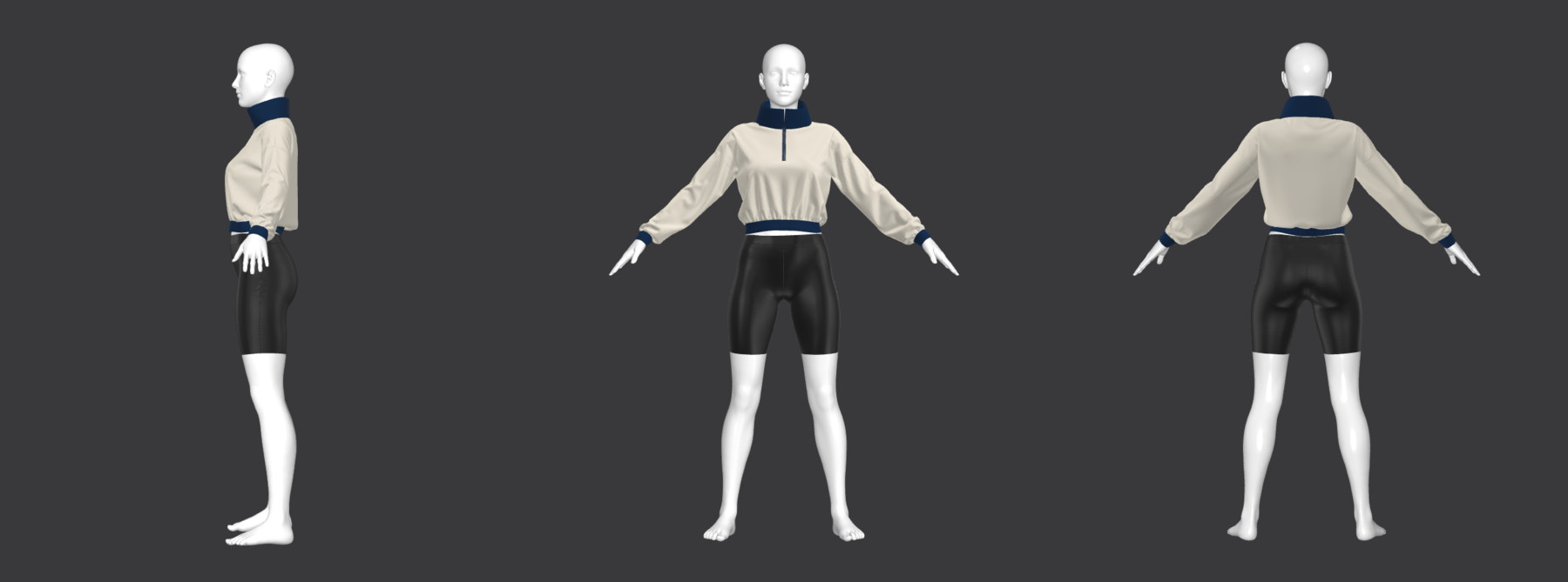 ArtStation - Women's Charcoal Bike Shorts Outfit | Game Assets