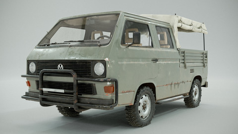 PBR 3D model - Volkswagen T3  -  army car project. High poly, 32 UDIMs. Dirty and clean textures.