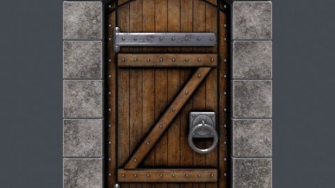 Ancient wooden door(animated) 3d model