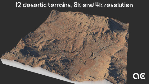 Desertic Terrains Collection | 12 Terrains at 8k resolution, Height map+Texture+Mesh