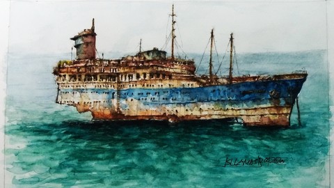 Watercolor "ship wreck 2"