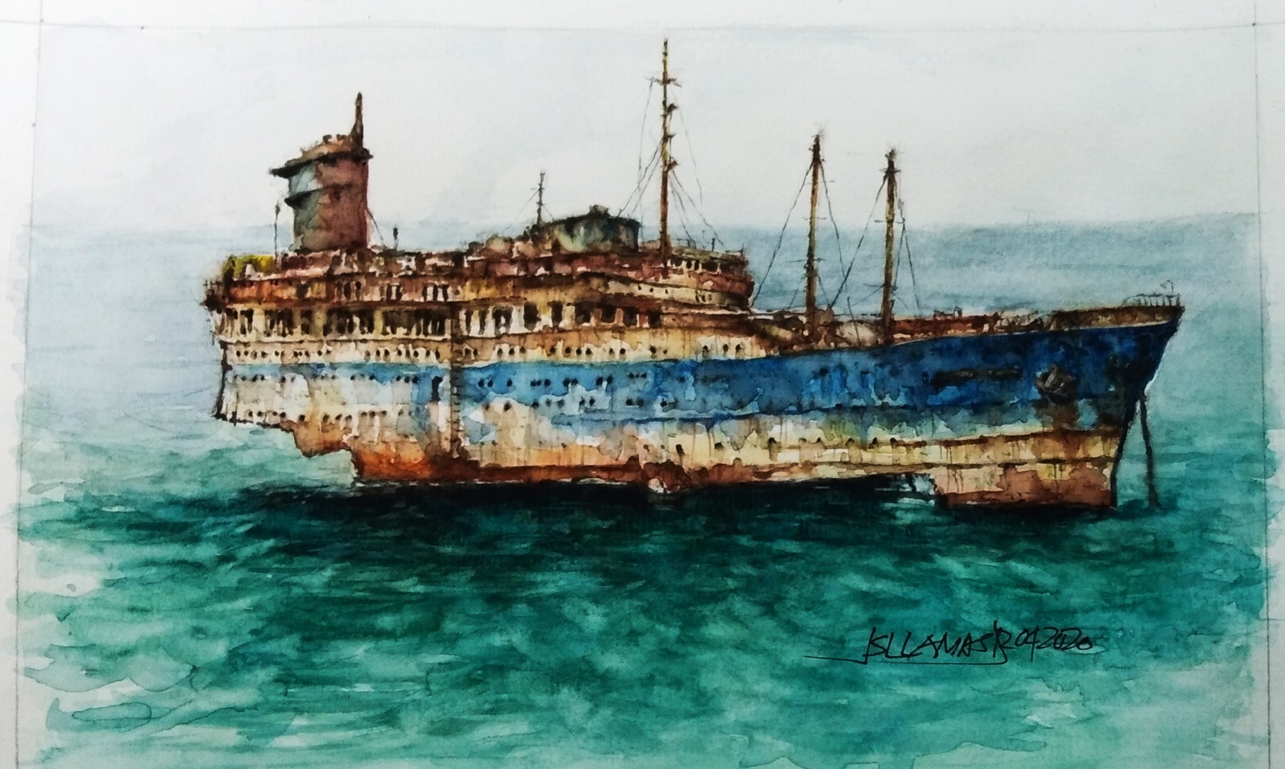 Shipped wrecked WATERCOLOR ART top