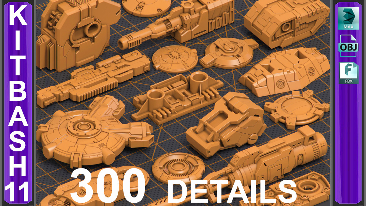 Oleg Ushenok - Mega Pack Sci-Fi Hard Surface KITBASH 300 DETAILS