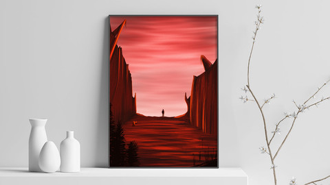 Digital painting - Sunset in the hills