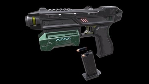 Sci-fi Pistol (Magazine, Bullets, Triger, Eject Button Included) Low Poly
