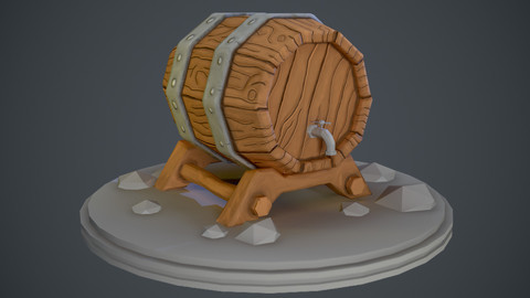 Stylized cartoon-like barrel with crane