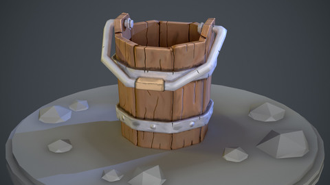 Stylized cartoon-like wooden bucket