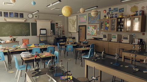 UE4 High school Science Lab Classroom - 90's themed (Day/Night Lighting)