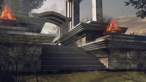 Concept art Temple ruins - PSD+FBX 3DMODEL