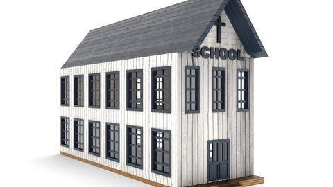 old wooden school PBR- western town Low-poly